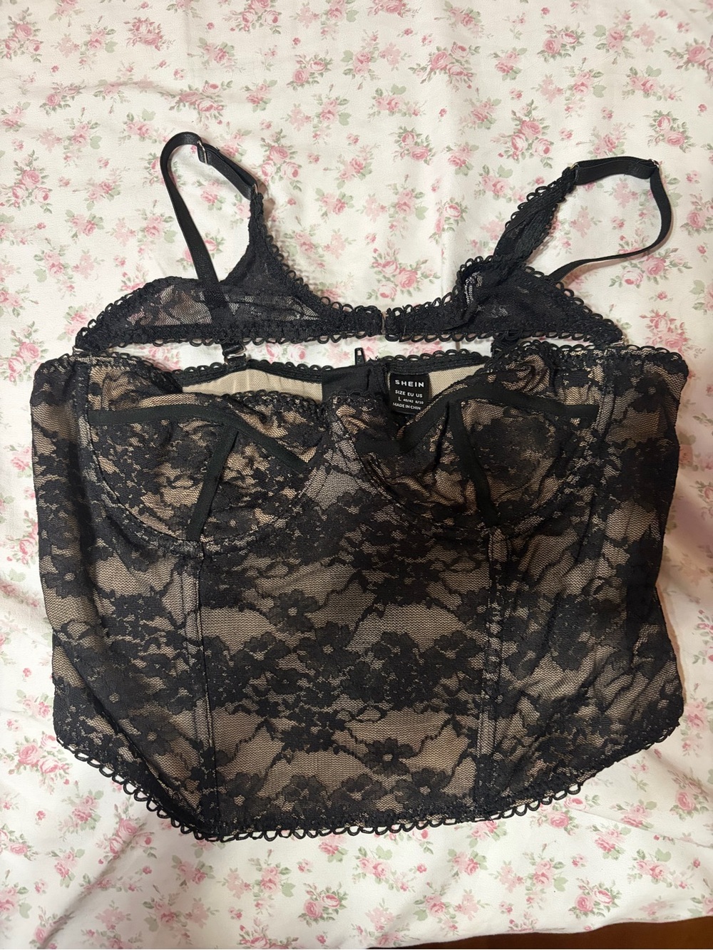 SHEIN Black Lace Corset Crop Bustier Top